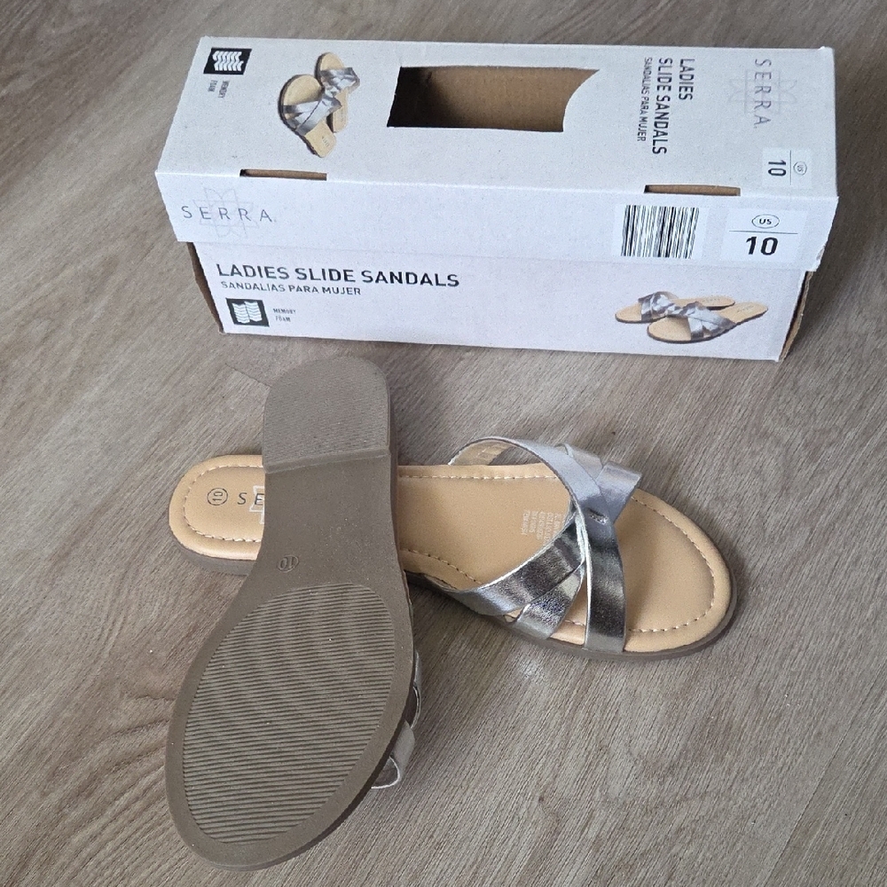 Serra Shimmering Silver Slide Sandals - Picture 2 of 2
